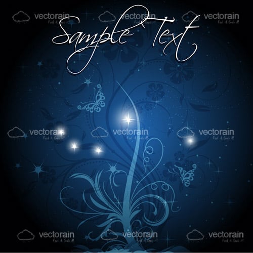 Dark Blue to Black Hued Background with Floral Design and Sample Text